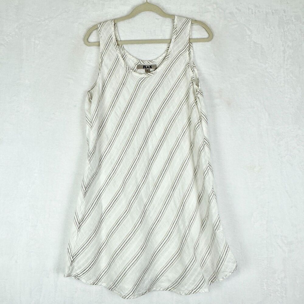 Flax Linen Sleeveless Tunic Top Size Large Diagonal Stripe Lagenlook Beach Vacay